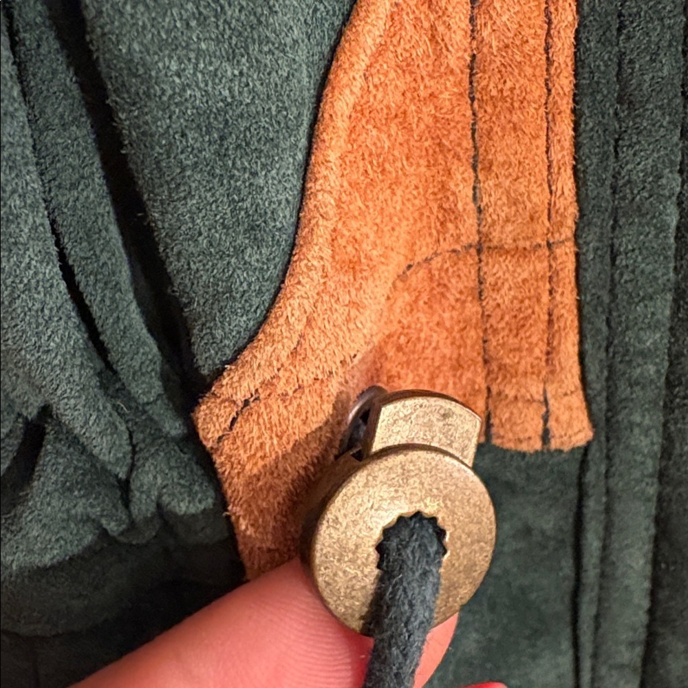 Vintage 1990s Dark Green Suede Jacket with Tan Accents Winter Fashion Coat 2X - Picture 11 of 17